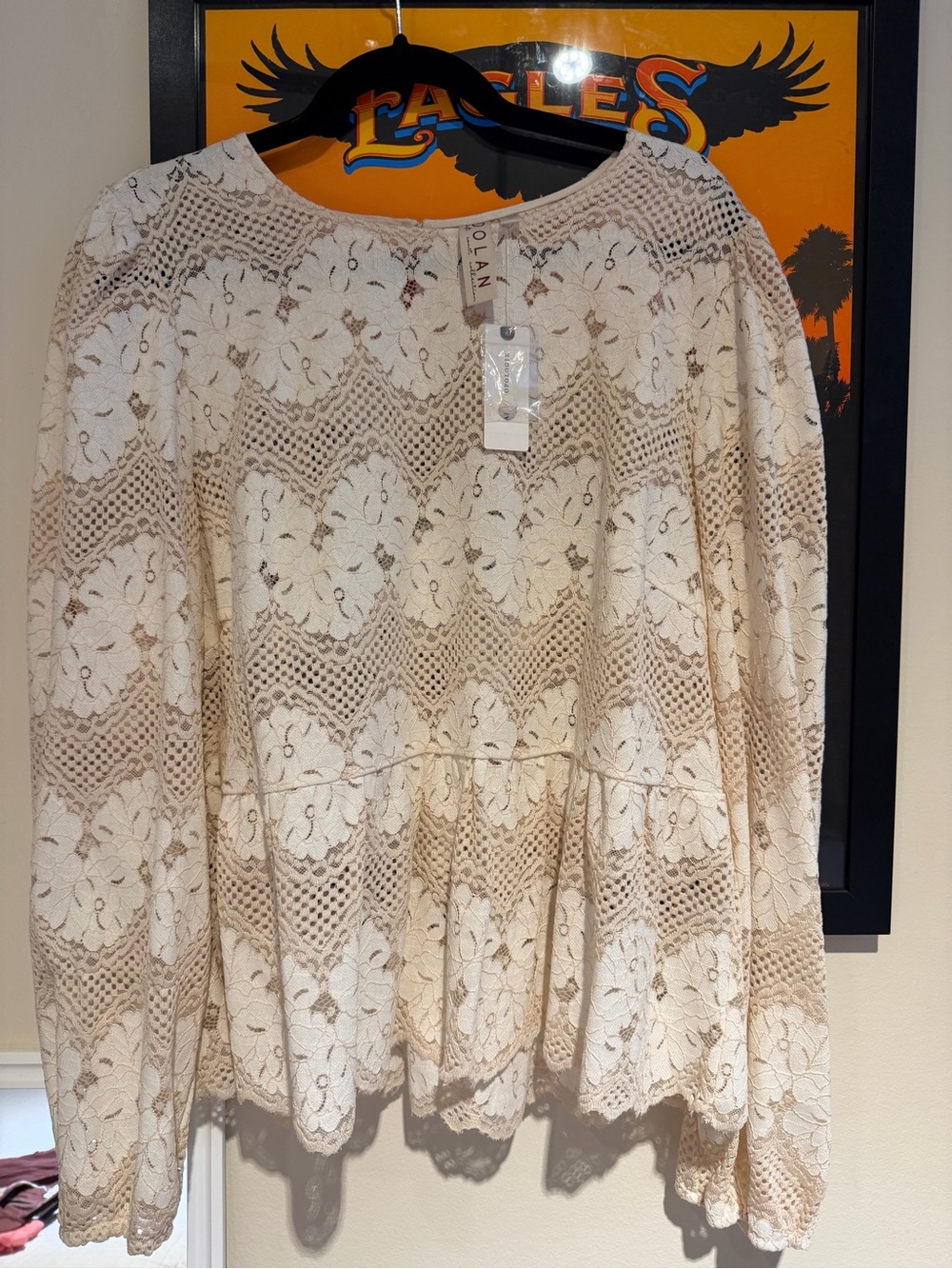 dolan Cream Floral Crochet Lace Blouse
